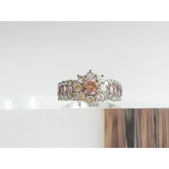 Pink Topaz & CZ Halo Crown Shaped 925 Sterling Silver Vintage Ring - sz 8 - Picture 2 of 12